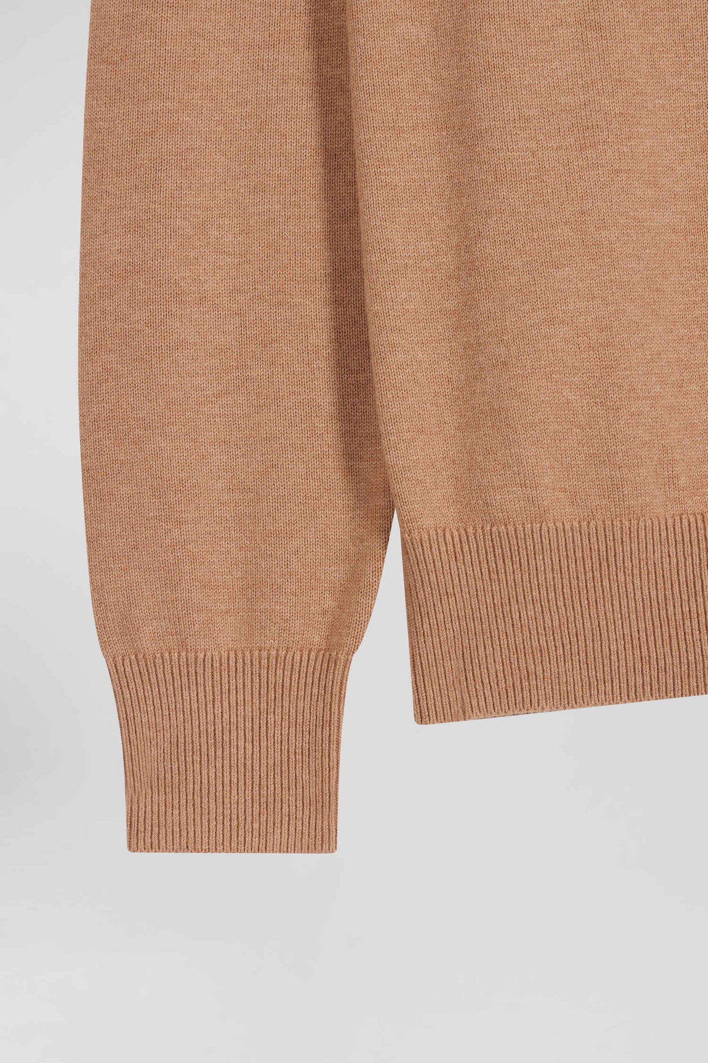 Regular camel wool and cotton crew neck jumper