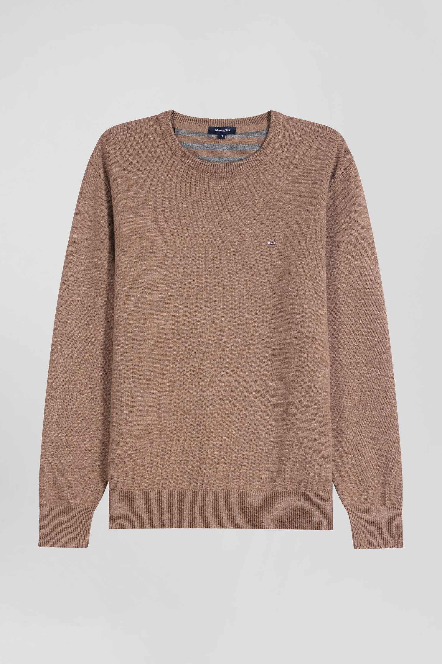 Pull col V en laine et coton marron coupe Regular