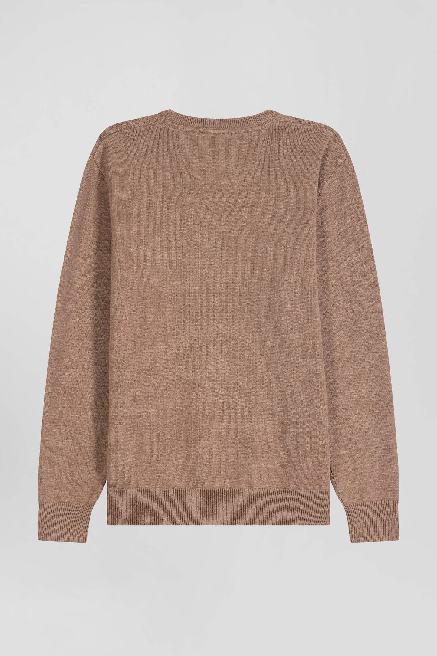 Pull col V en laine et coton marron coupe Regular - Image 5