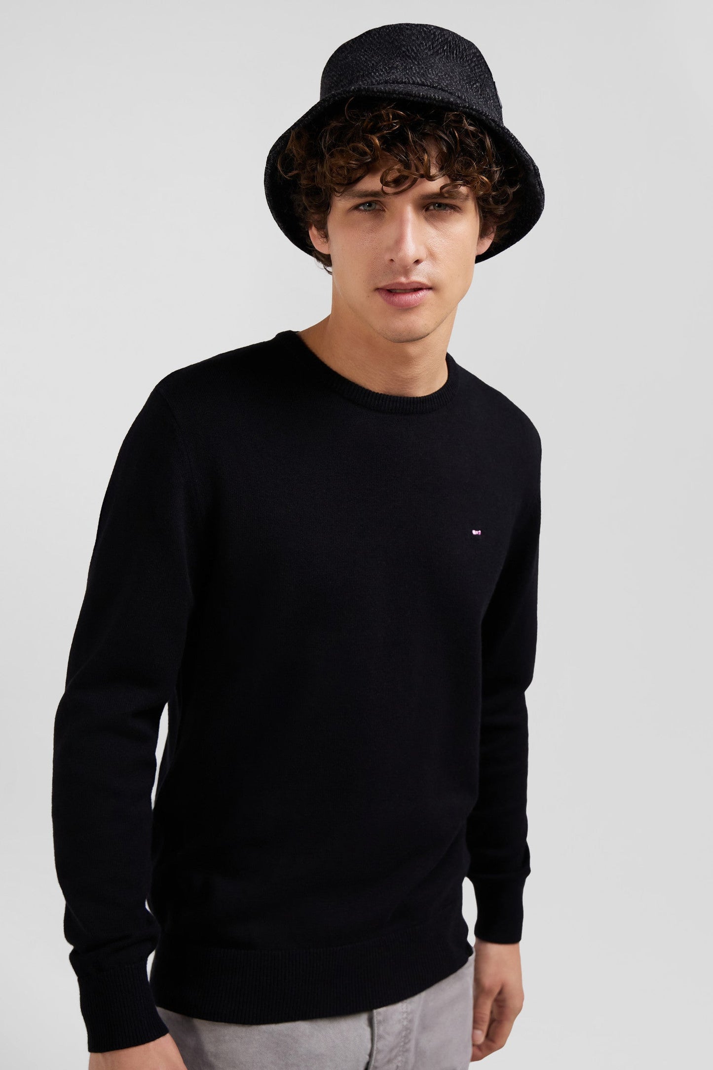 Pull col rond en laine et coton noir coupe Regular - Image 3