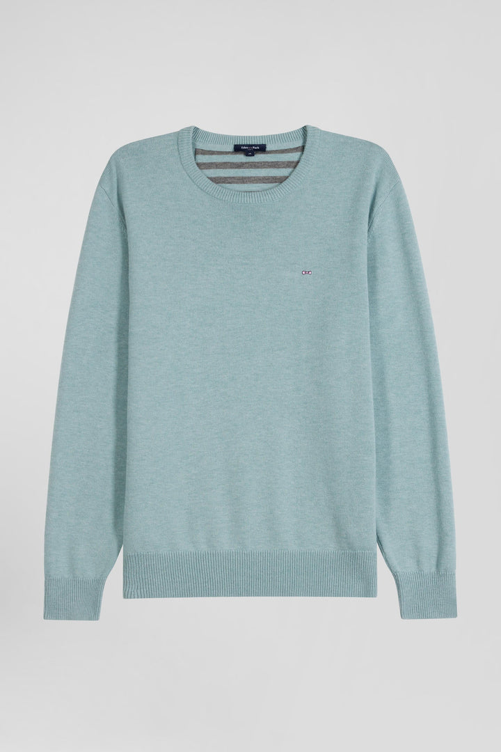 Pull col rond en laine et coton vert coupe Regular alt view