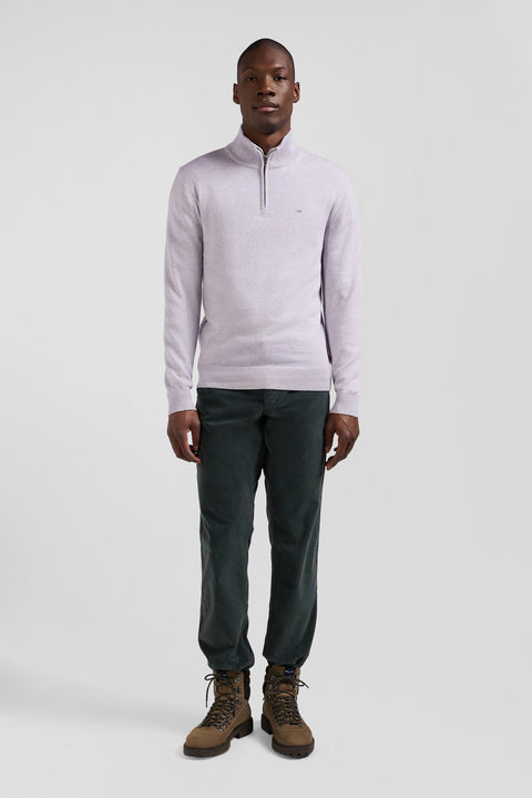 Regular grey semi-zipped wool and cotton jumper - Image 1
