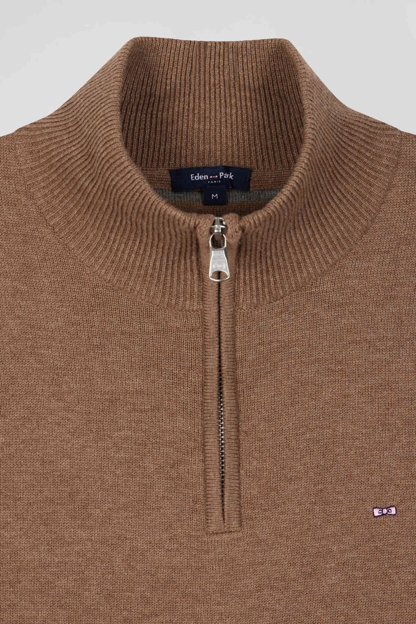 Pull col camionneur zippé en laine et coton marron coupe Regular - Image 8