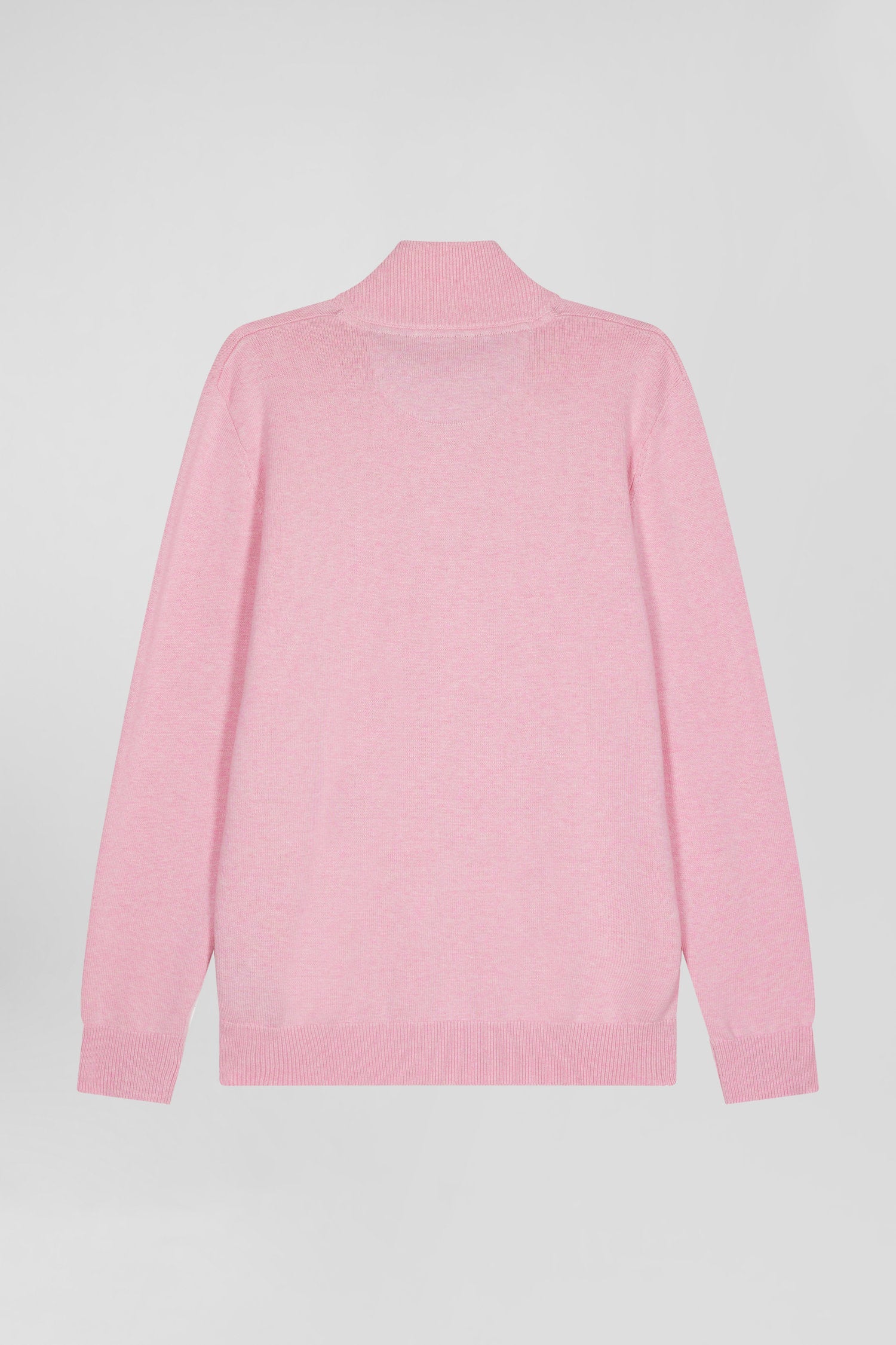 Pull col camionneur zippé en laine et coton rose coupe Regular