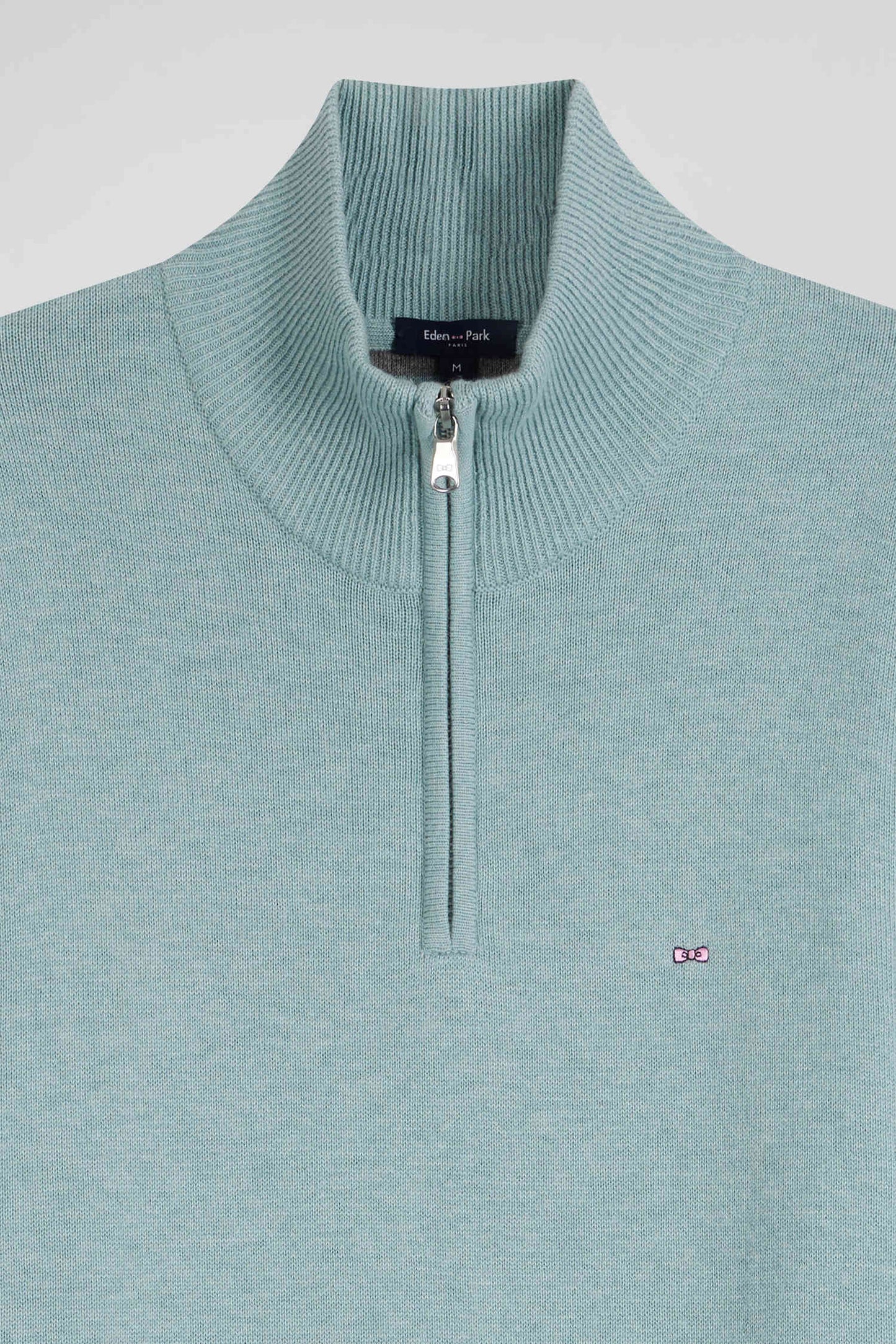 Pull col camionneur zippé en laine et coton vert coupe Regular - Image 8