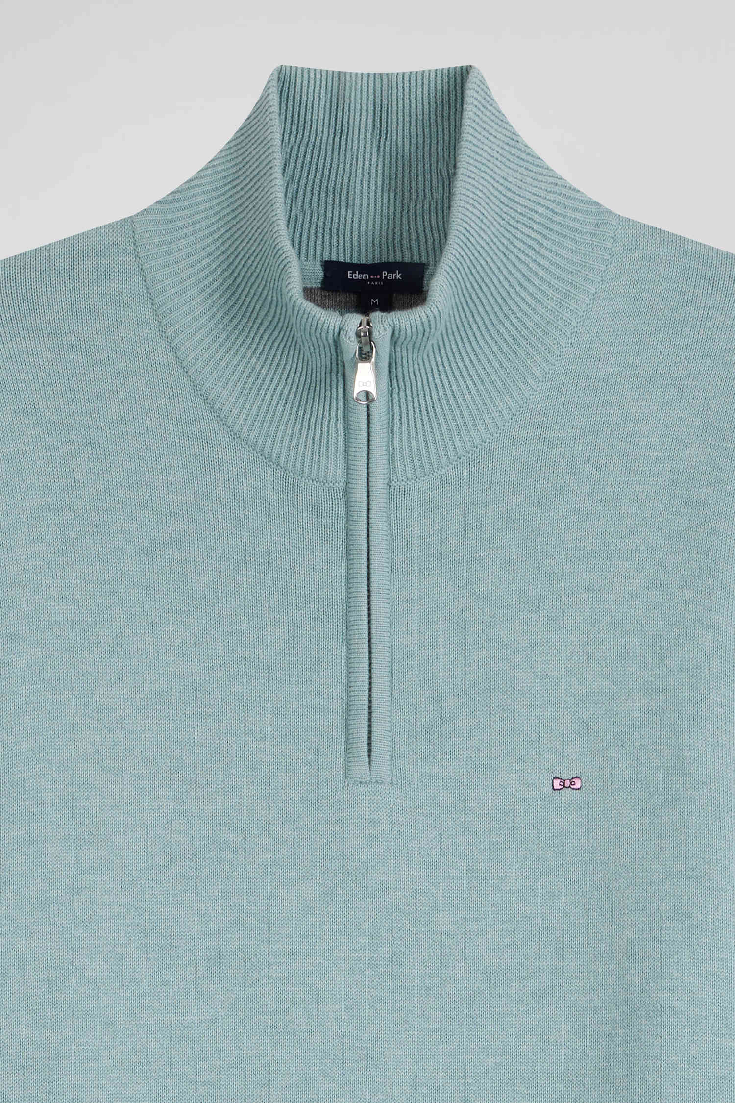 Pull col camionneur zippé en laine et coton vert coupe Regular