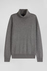 Regular grey wool and cotton turtleneck jumper
