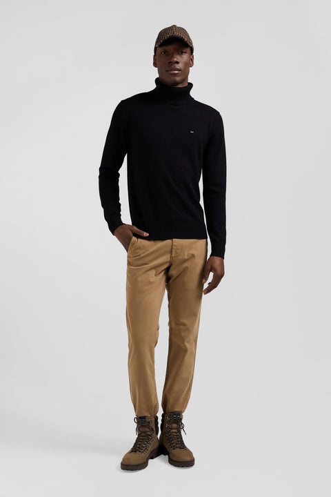 Regular black wool and cotton turtleneck jumper - Image 1