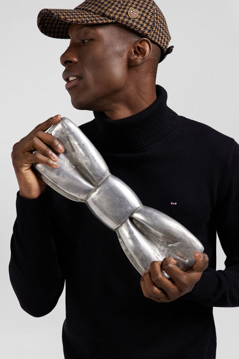 Regular black wool and cotton turtleneck jumper - Image 3