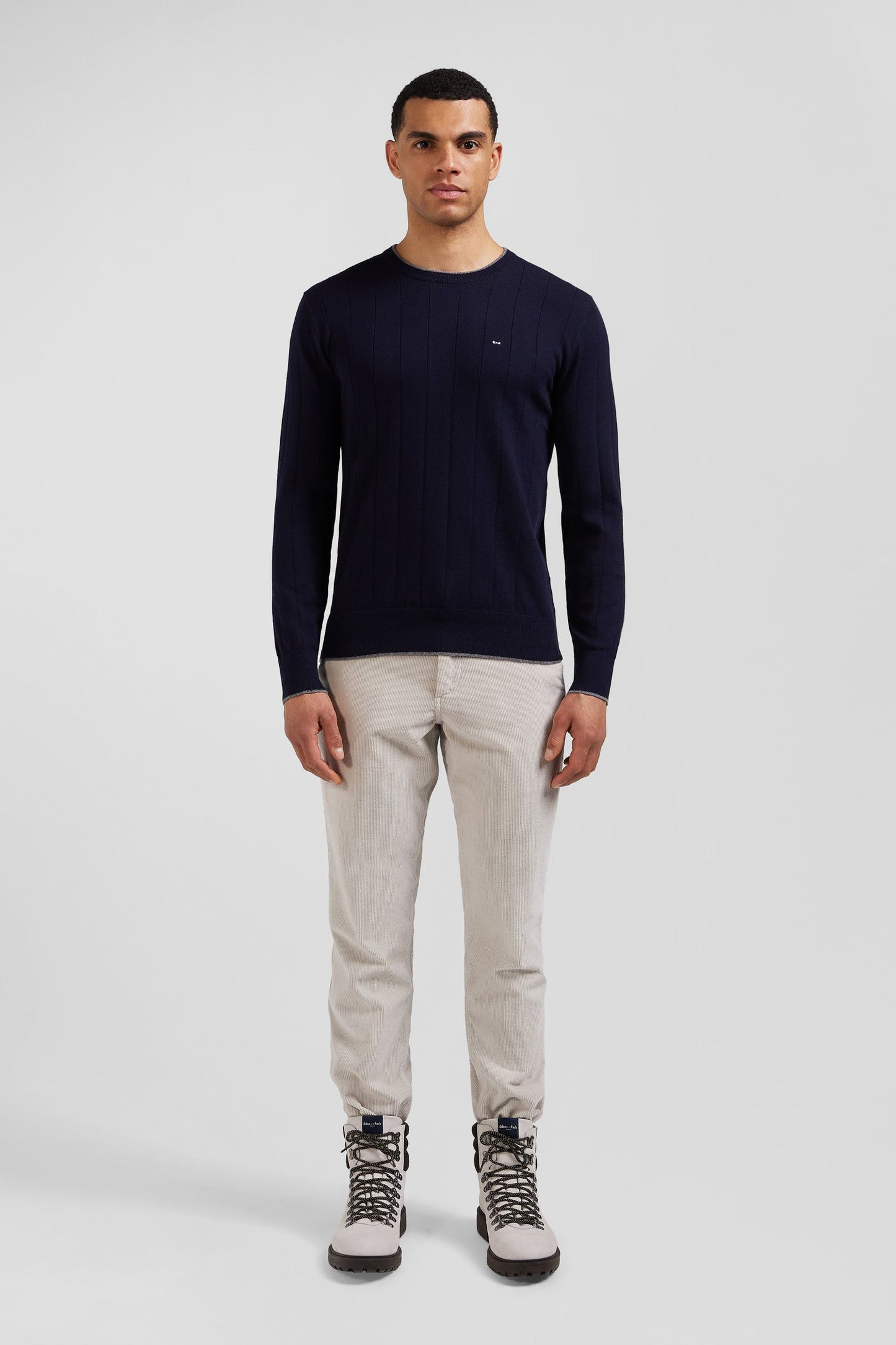 Pull col rond en coton et cachemire bleu marine coupe Regular - Image 1