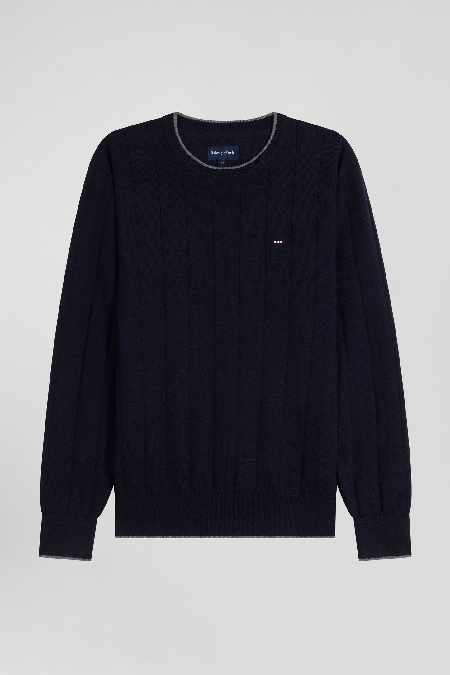 Pull col rond en coton et cachemire bleu marine coupe Regular - Image 2