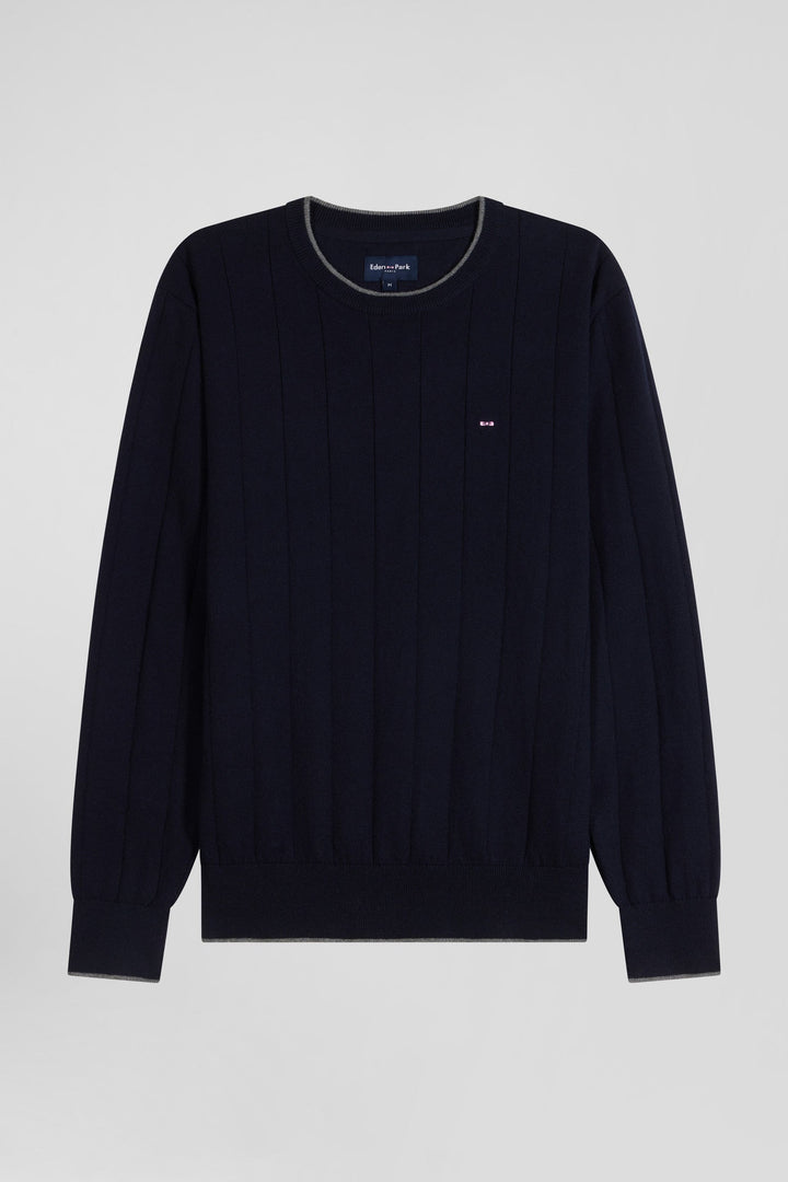 Pull col rond en coton et cachemire bleu marine coupe Regular alt view