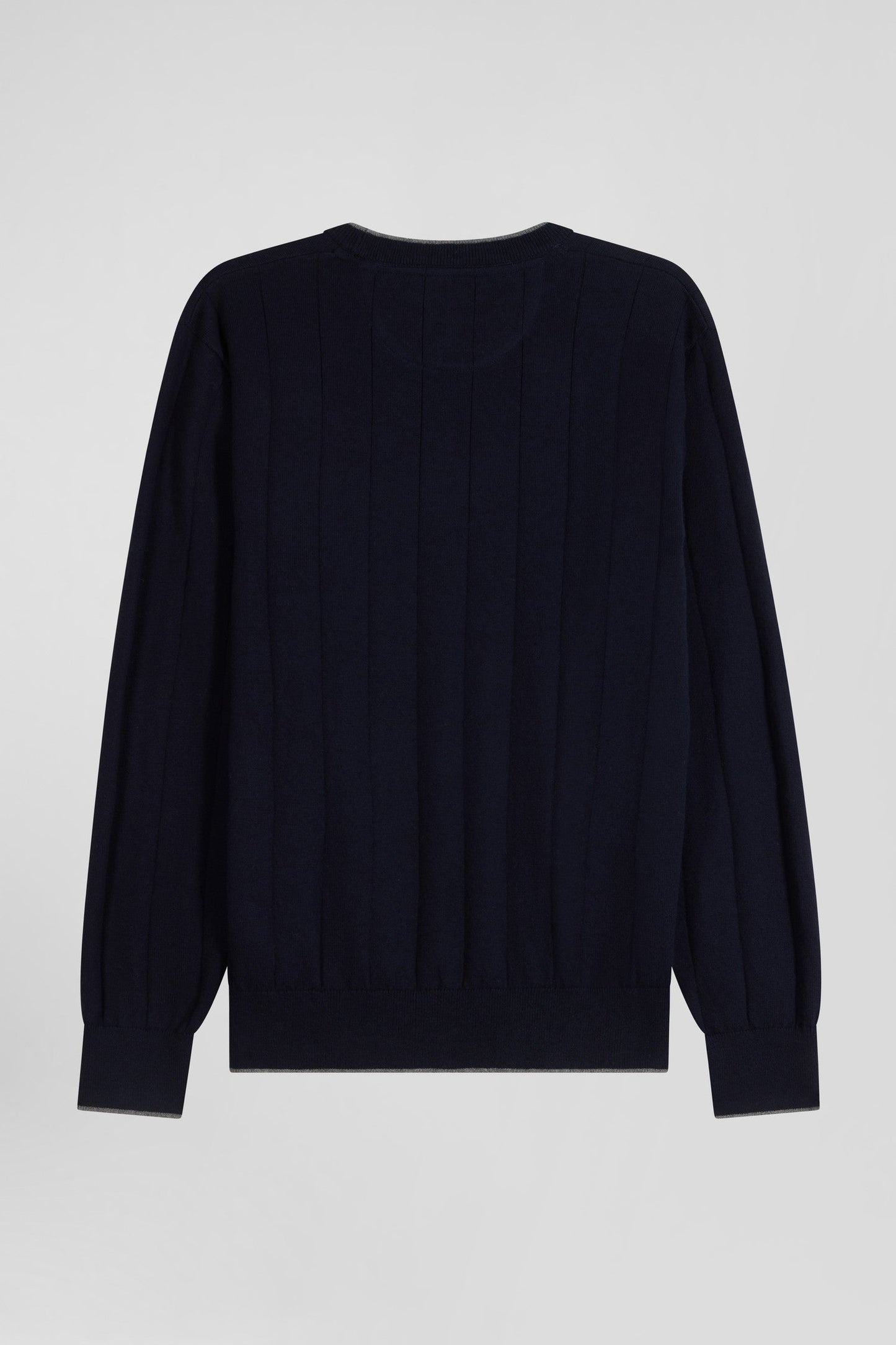 Pull col rond en coton et cachemire bleu marine coupe Regular - Image 5