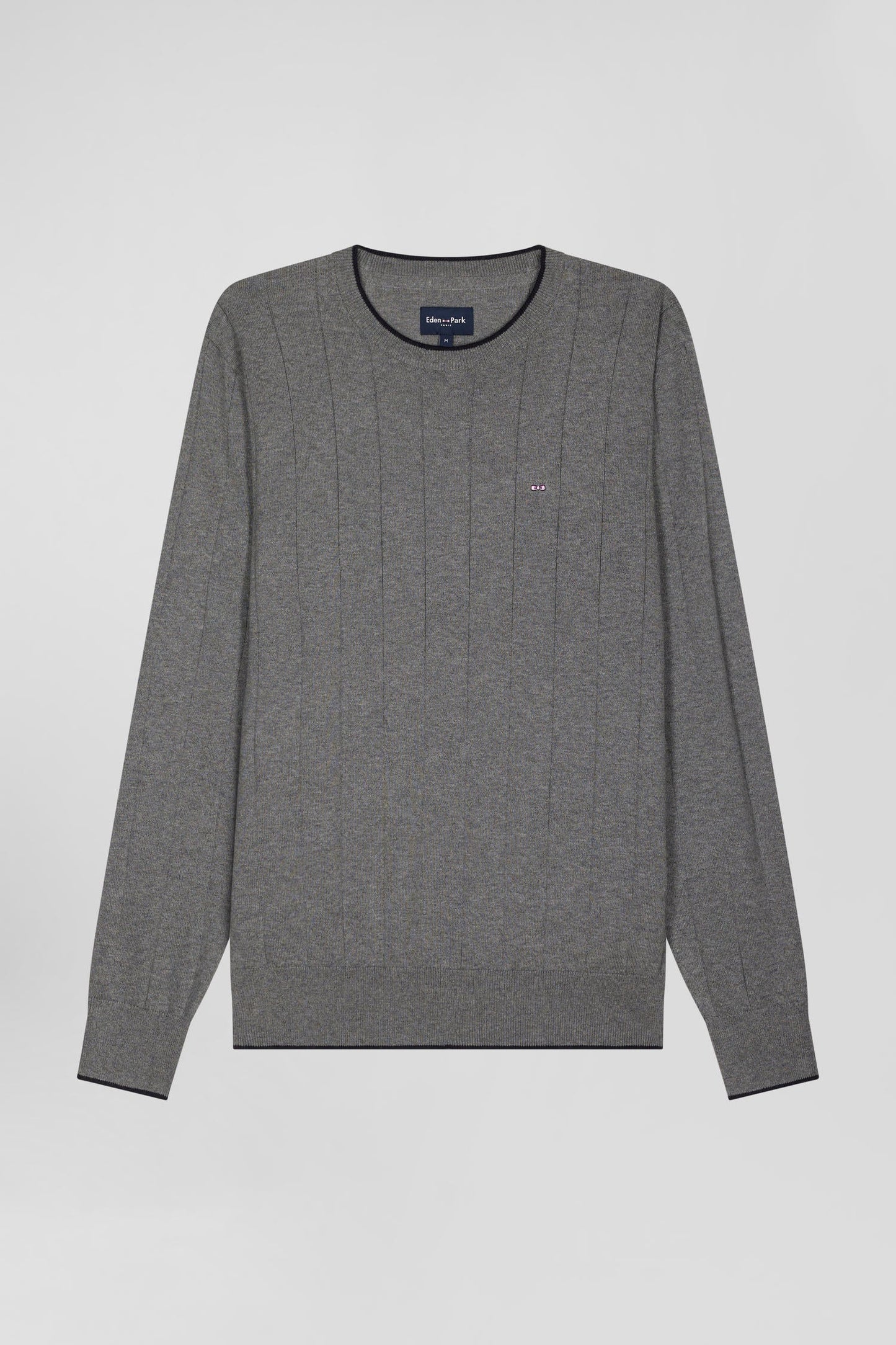 Pull col rond en coton et cachemire gris coupe Regular - Image 2