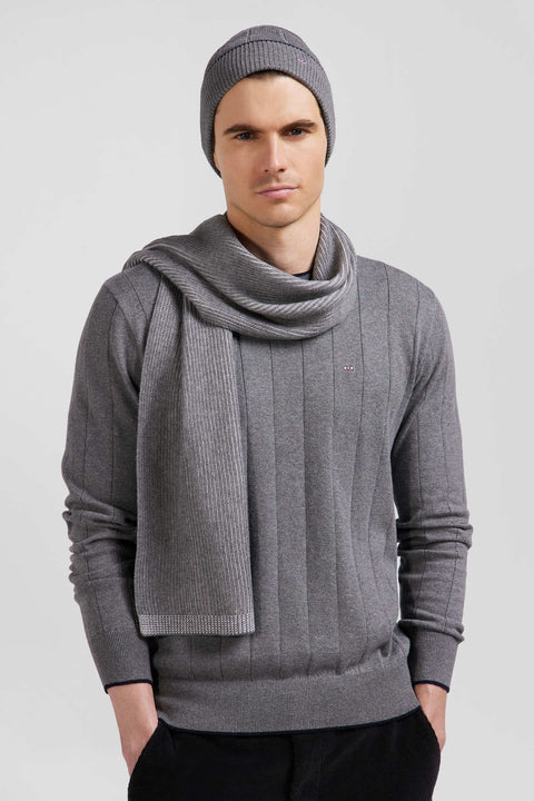 Regular grey cotton and cashmere crew neck jumper - Image 3