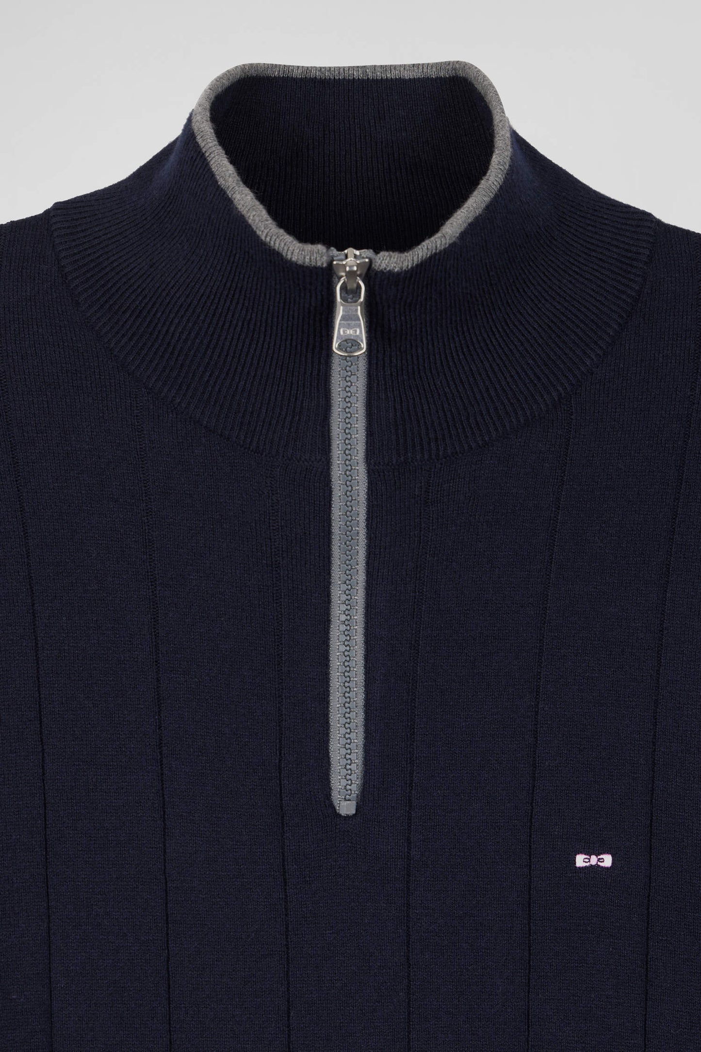 Pull col camionneur en coton et cachemire bleu marine coupe Regular - Image 8