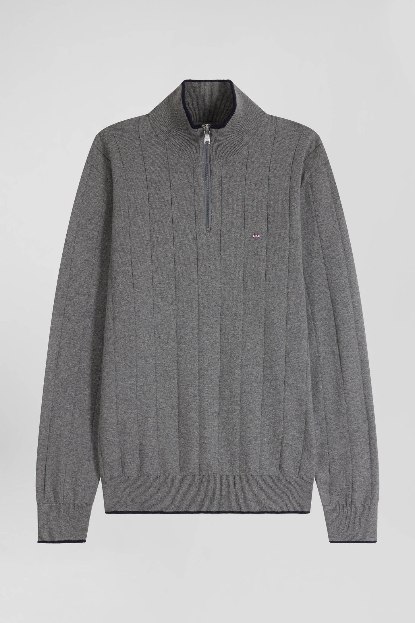 Pull col camionneur en coton et cachemire gris coupe Regular - Image 2