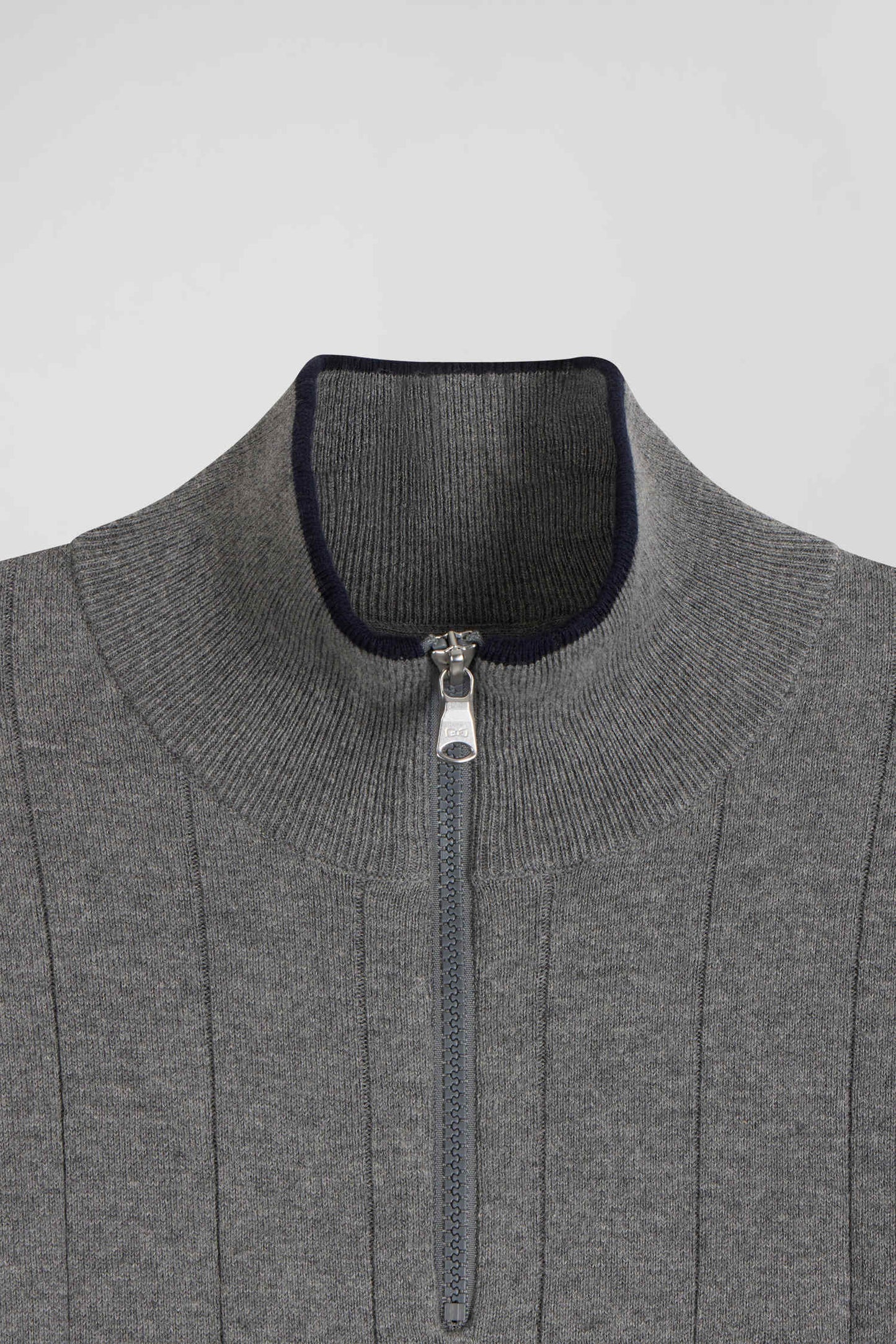 Pull col camionneur en coton et cachemire gris coupe Regular - Image 8