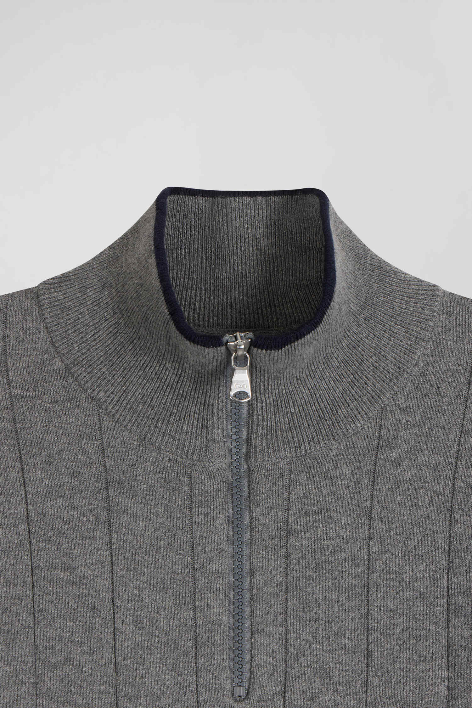 Pull col camionneur en coton et cachemire gris coupe Regular