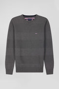 Regular grey cotton crew neck jumper with knit patterns