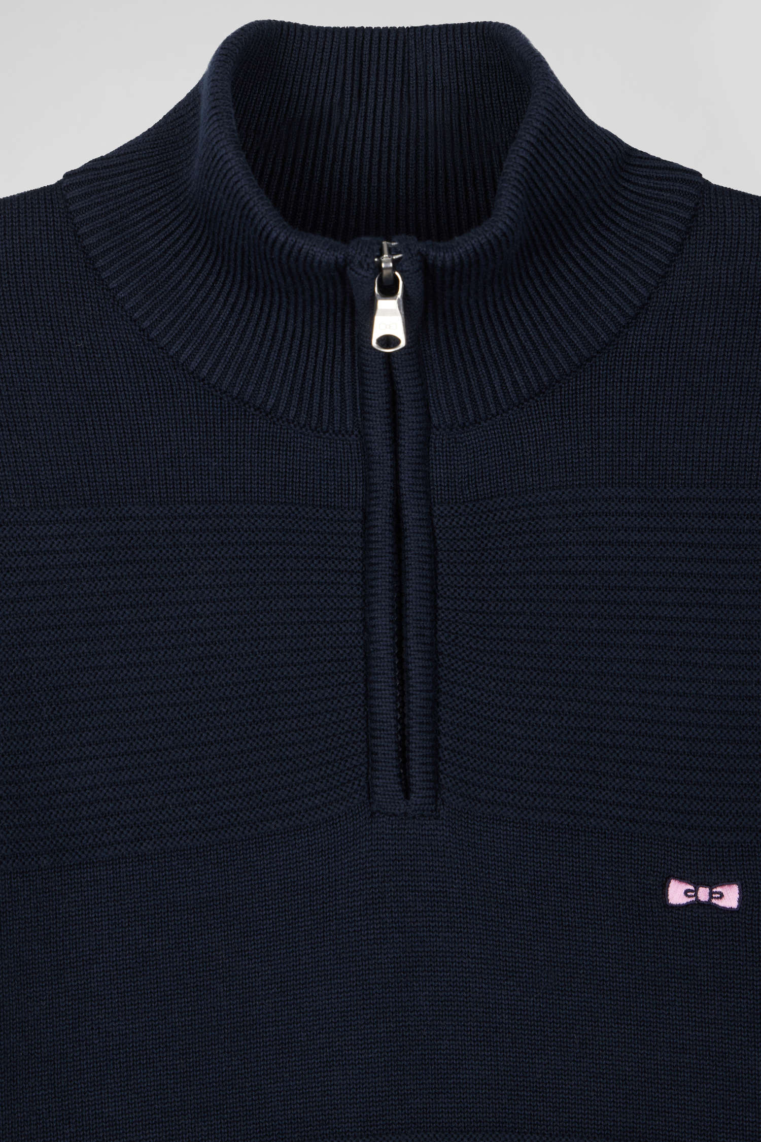 Pull col camionneur en coton bleu marine à jeux de maille coupe Regular