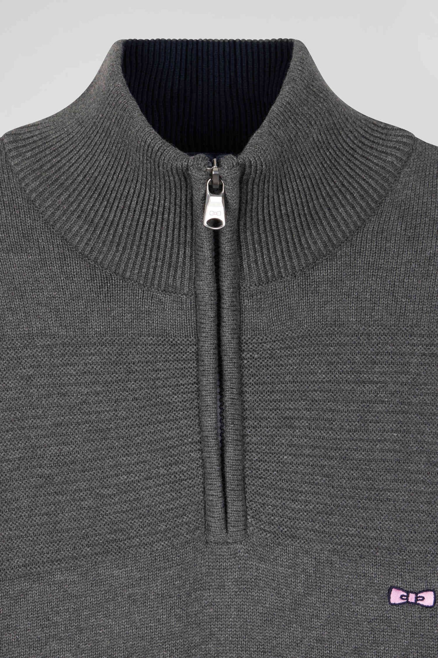 Pull col camionneur en coton gris à jeux de maille coupe Regular - Image 8