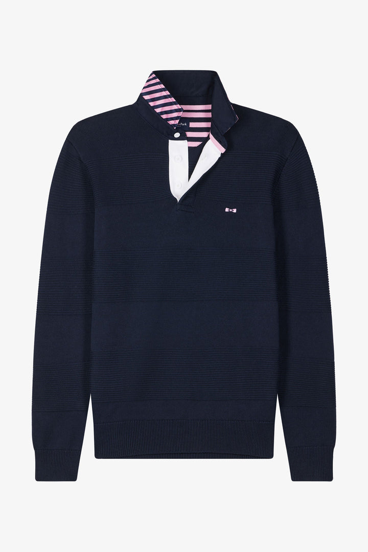 Pull col polo en coton bleu marine coupe Regular alt view