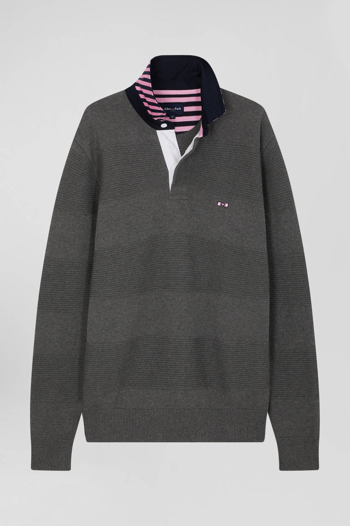 Pull col polo en coton gris anthracite coupe Regular alt view