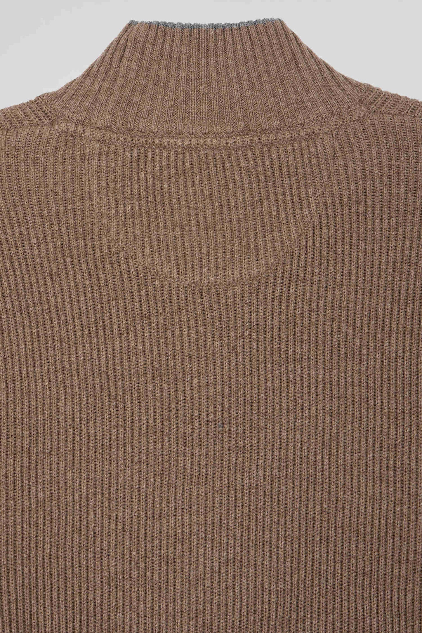 Regular brown wool and cotton high-neck jumper