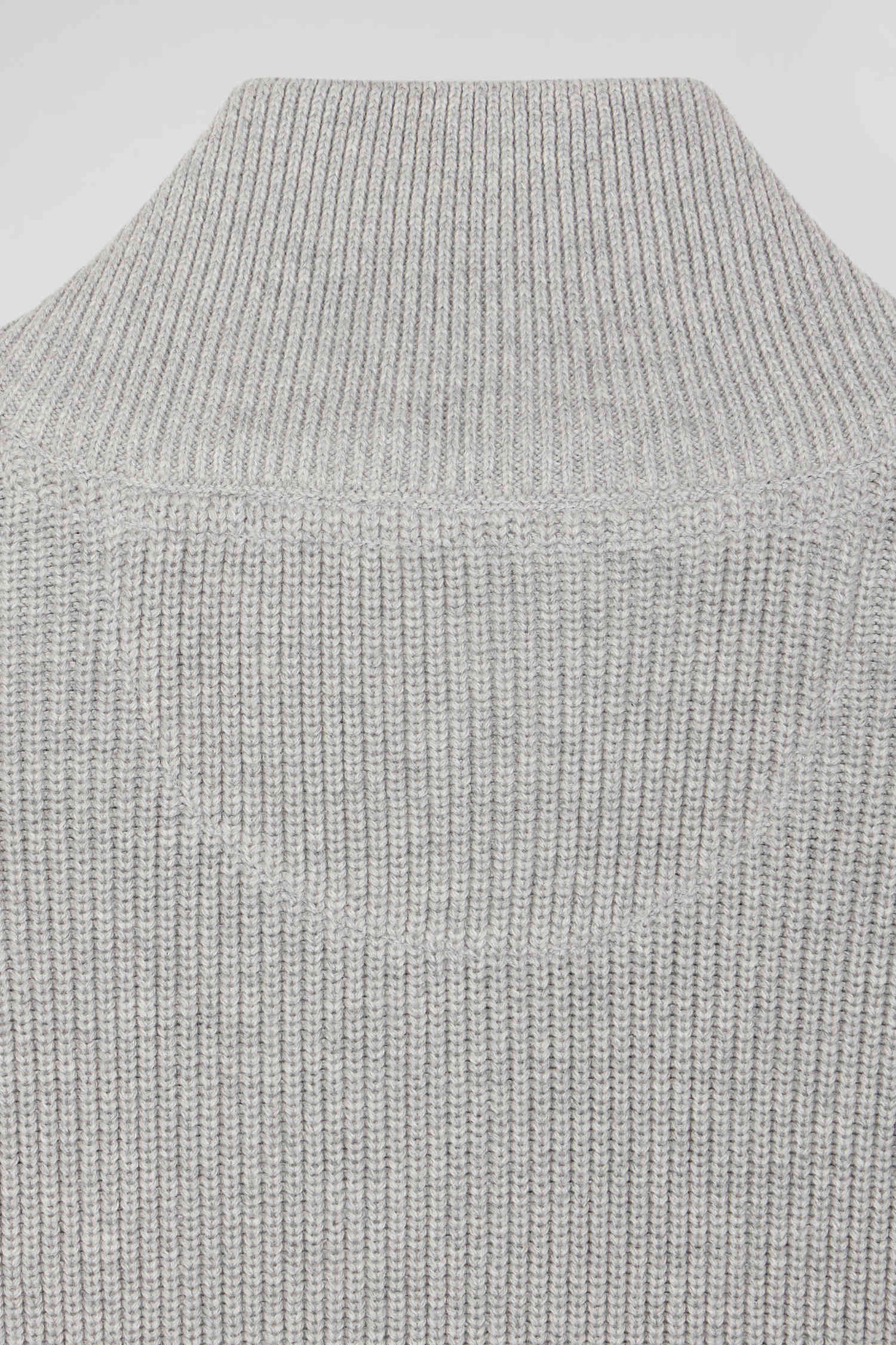 Pull col camionneur en coton gris à jeux de maille coupe Regular