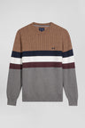 Round-neck sweater in fancy hazelnut cotton knit Regular fit