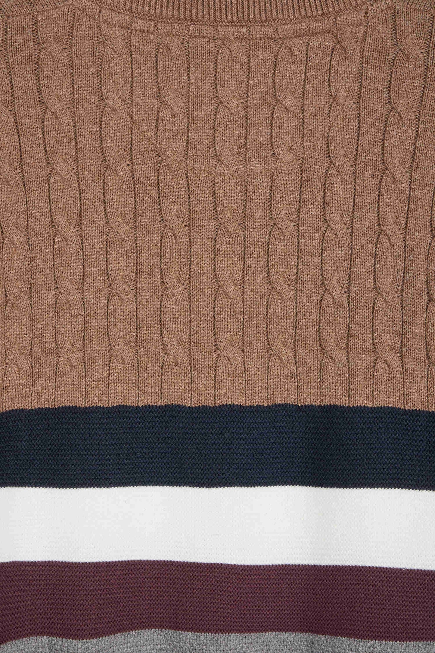 Pull col rond en maille coton fantaisie camel coupe Regular - Image 11