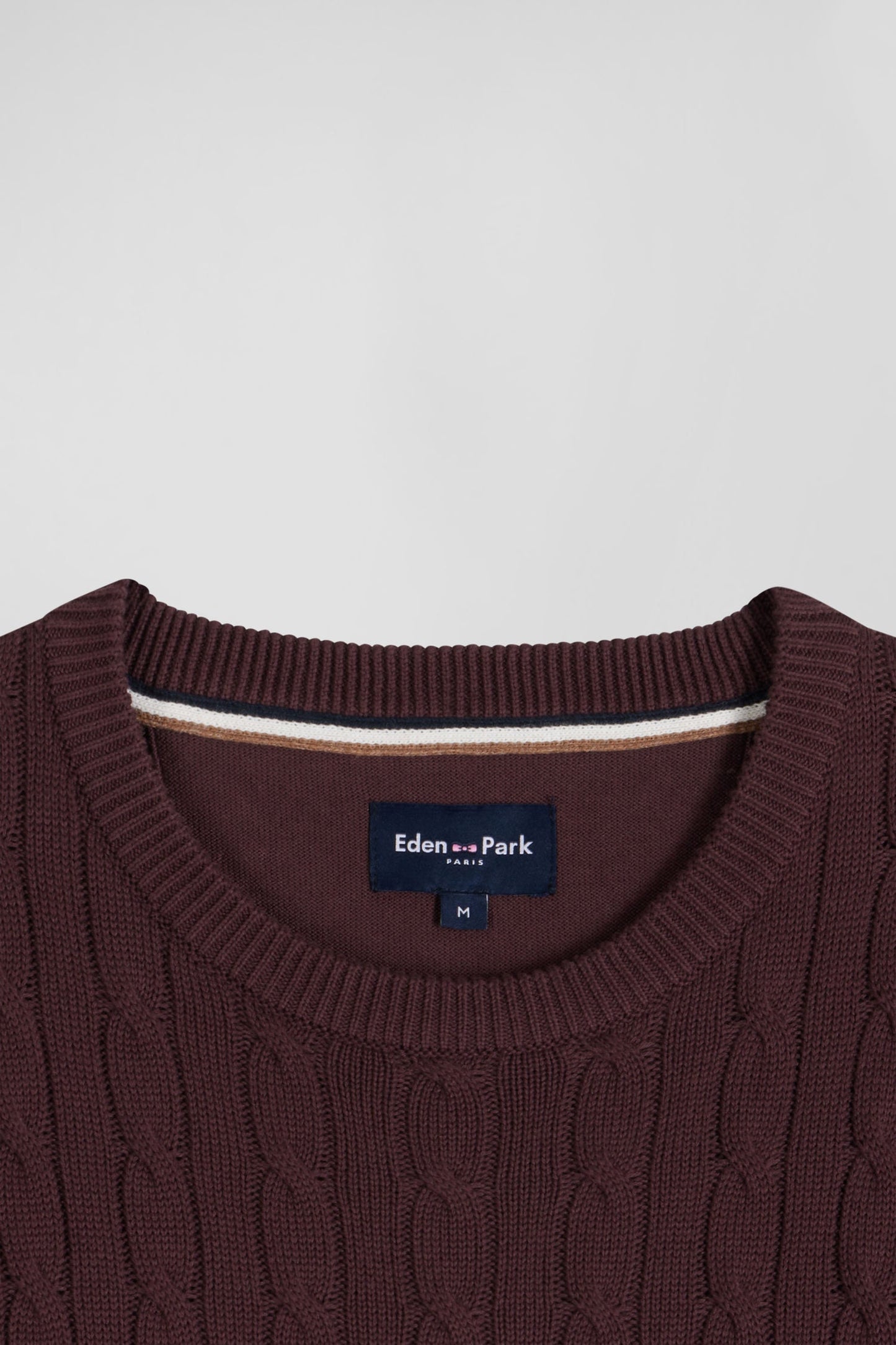 Pull col rond en maille coton fantaisie bordeaux coupe Regular - Image 8