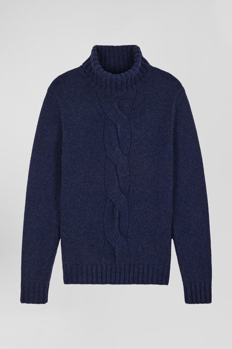 Regular navy virgin wool and recycled polyamide turtleneck jumper with 3D knitting - Image 2