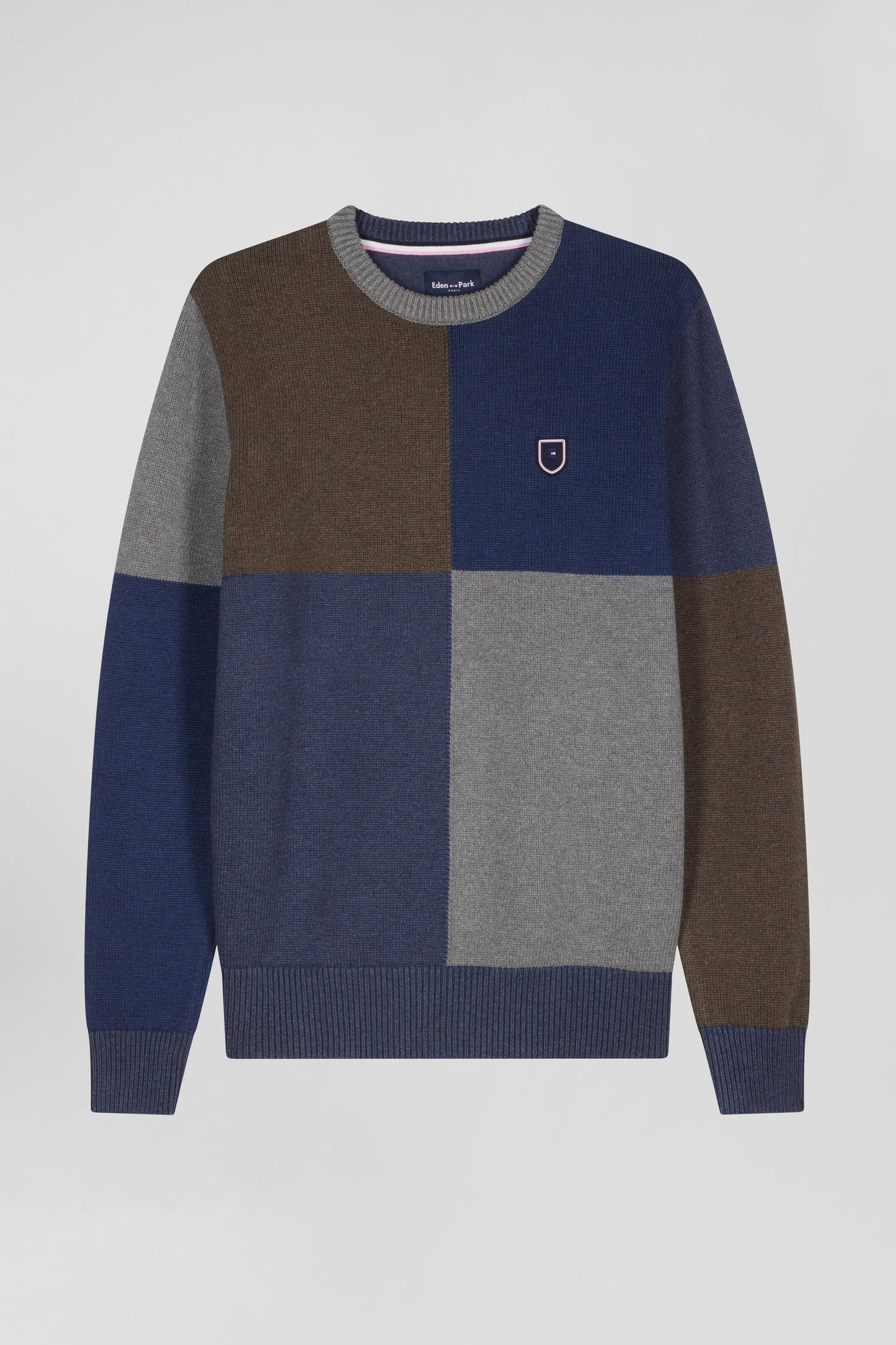 Pull col rond colorblock Barbarian en coton bleu chiné coupe Regular - Image 2