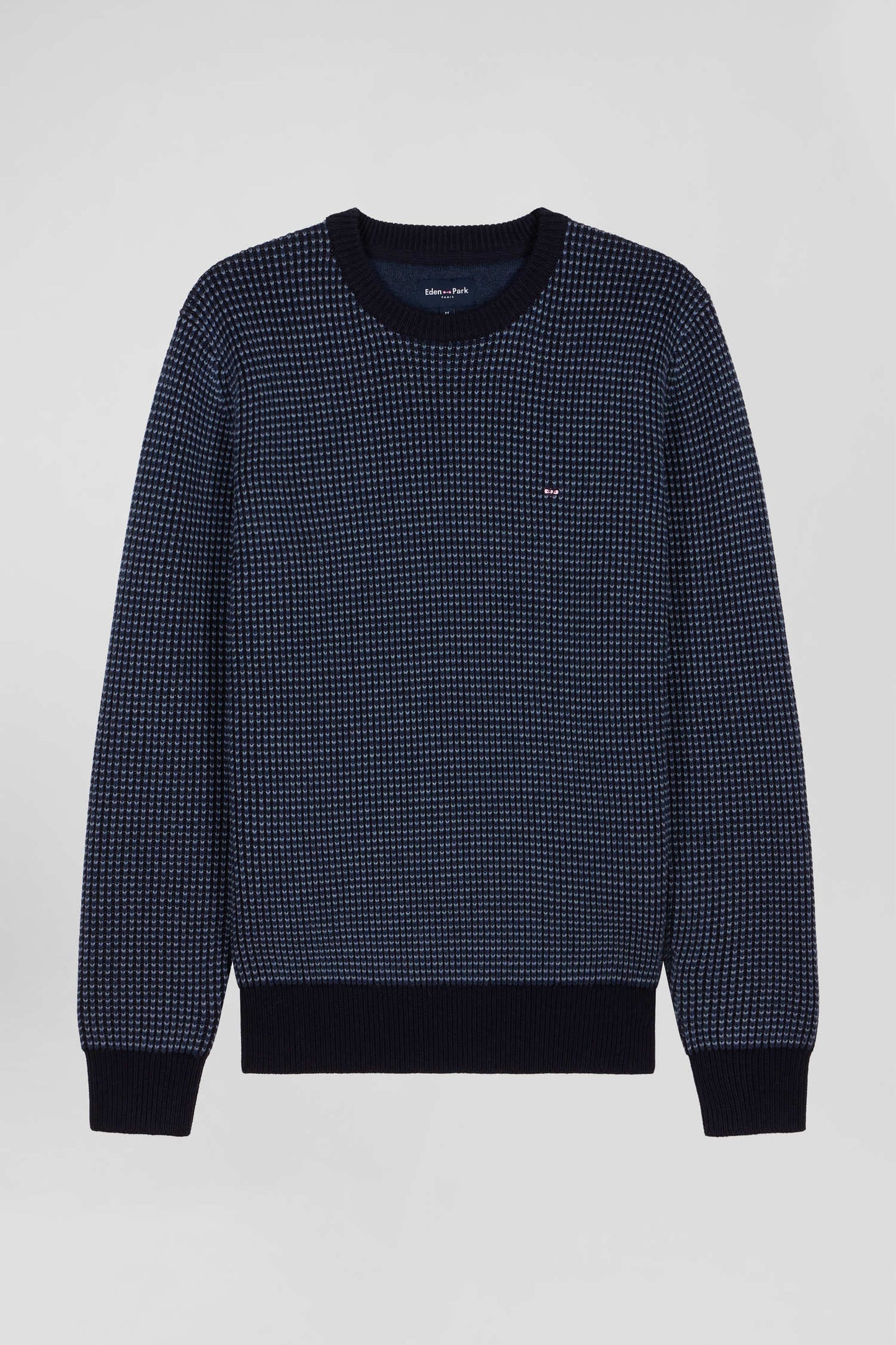 Pull col rond en laine et coton bleu marine coupe Regular - Image 2