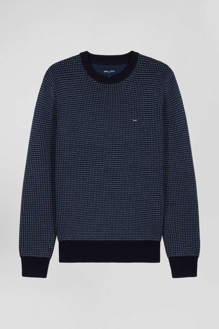 Pull col rond en laine et coton bleu marine coupe Regular alt view