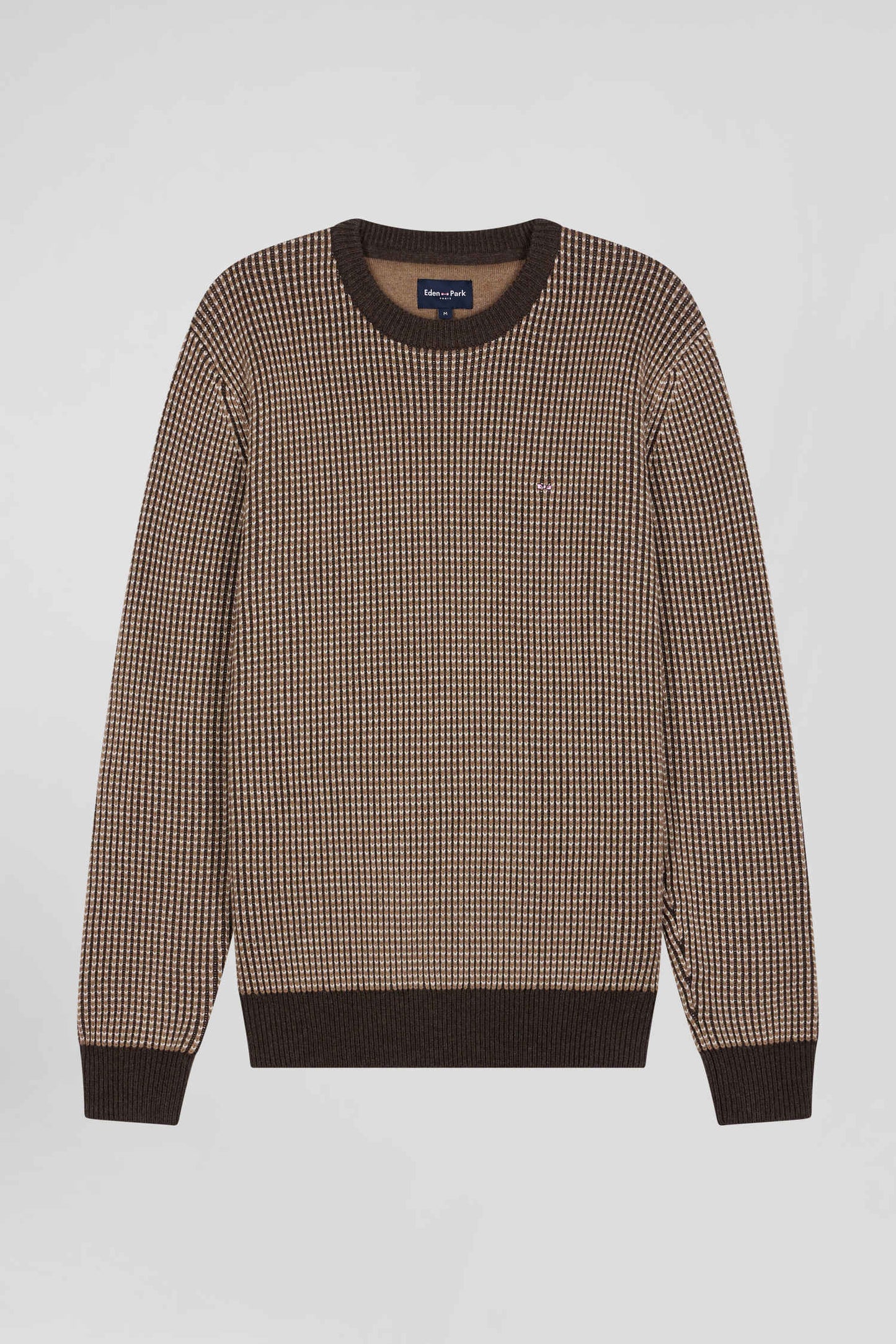 Pull col rond en laine et coton marron coupe Regular - Image 2