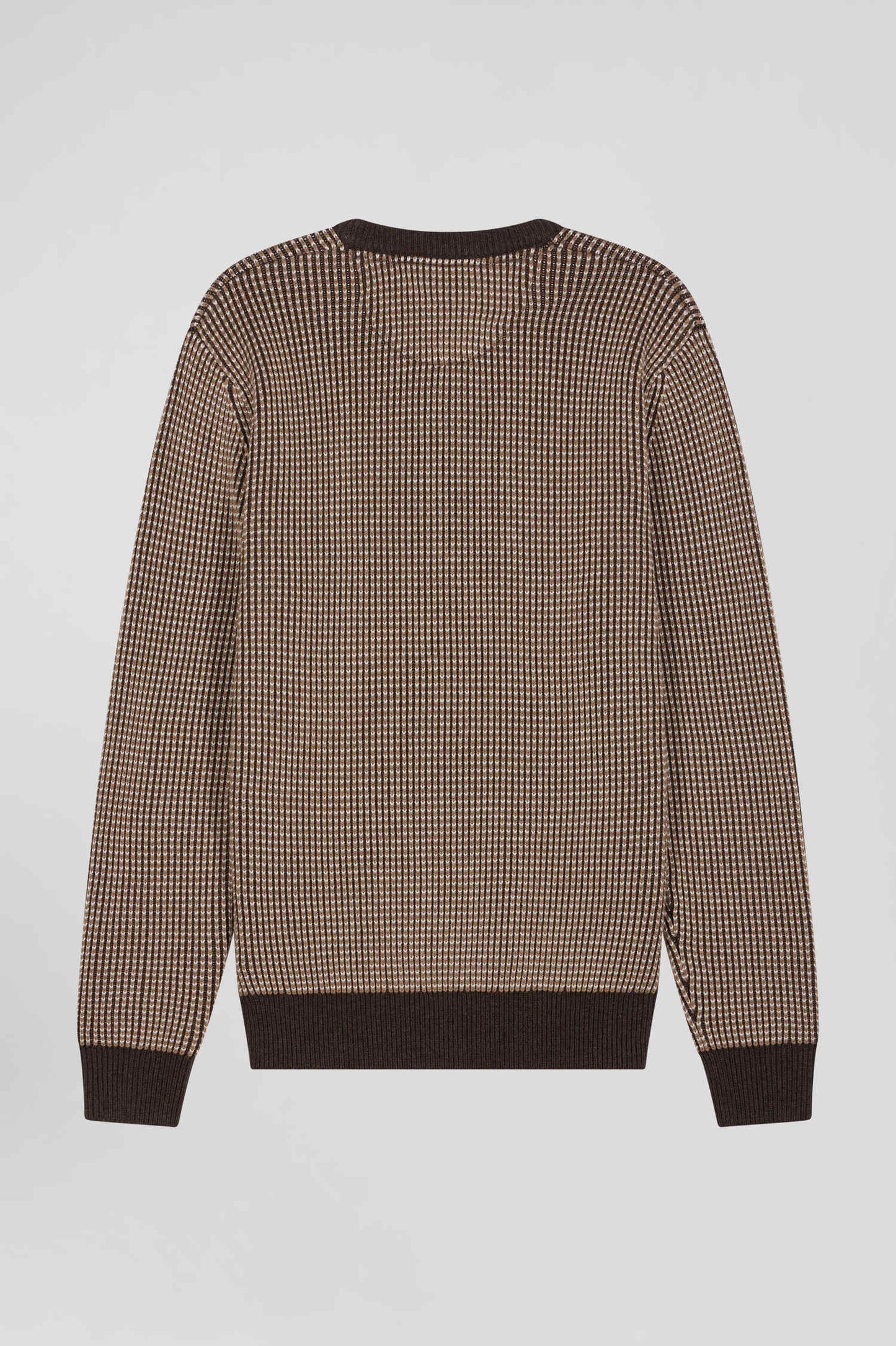 Pull col rond en laine et coton marron coupe Regular - Image 5