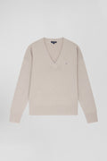 Relax beige wool and cotton V-neck jumper