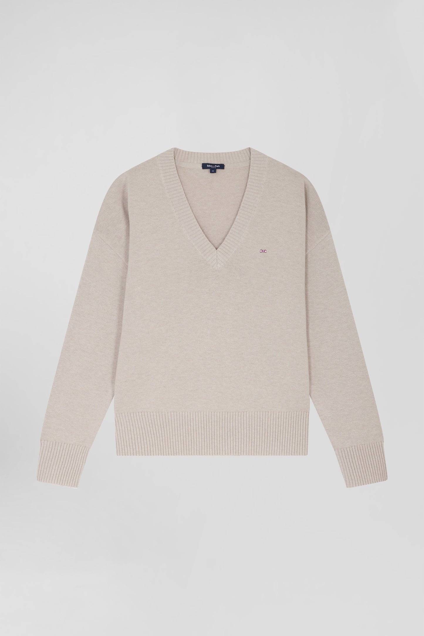 Relax beige wool and cotton V-neck jumper