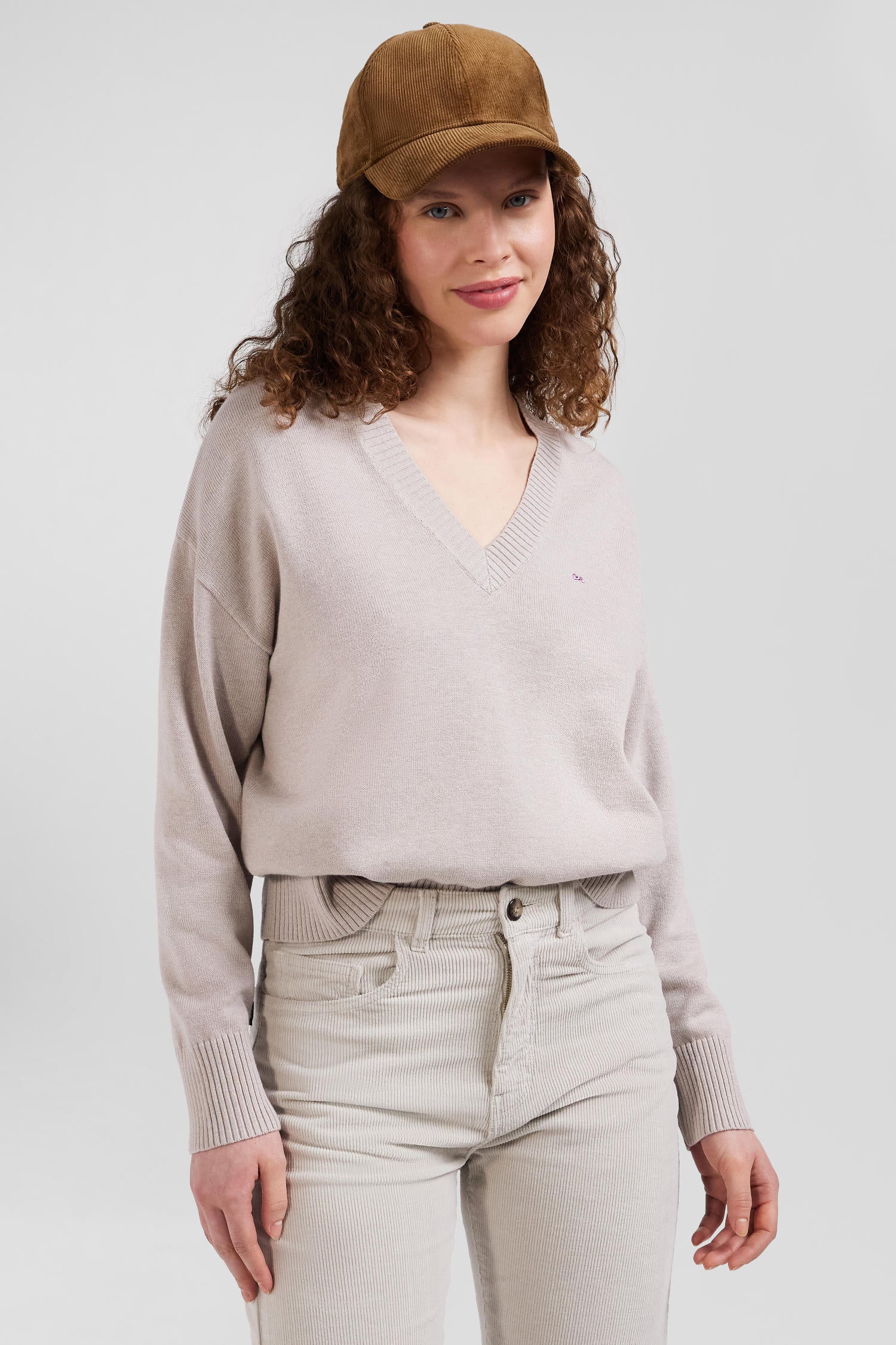 Relax beige wool and cotton V-neck jumper