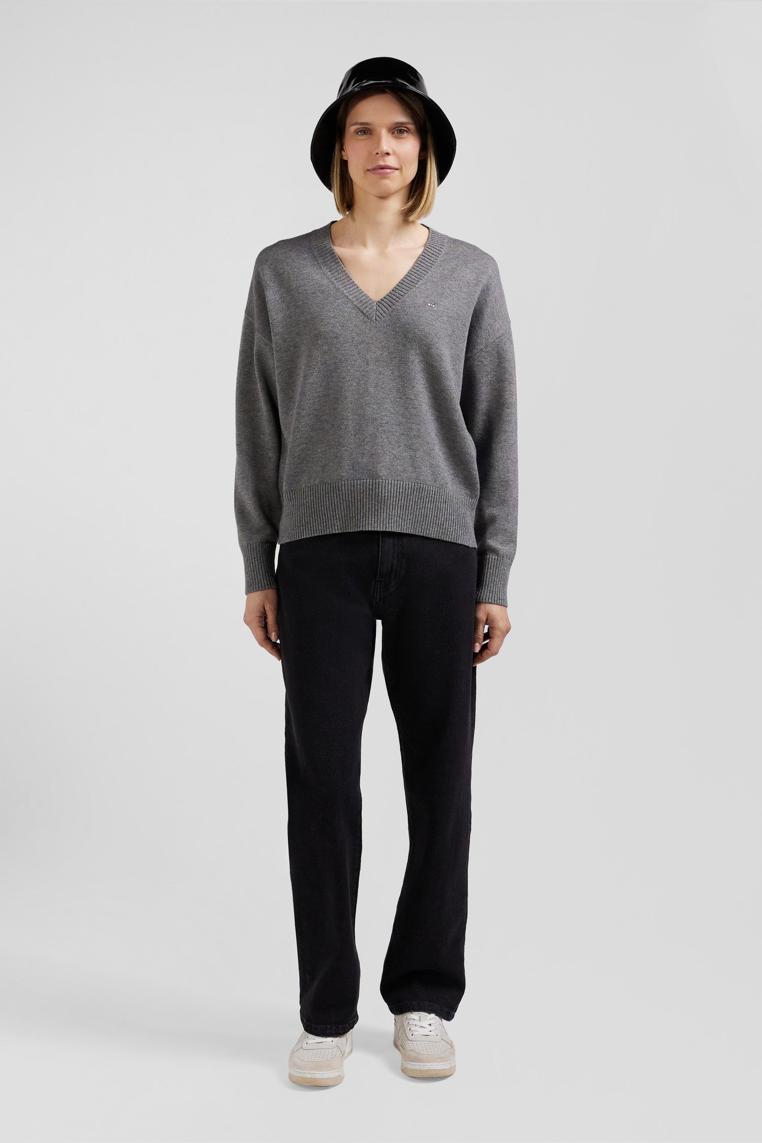 Relax light grey wool and cotton V-neck jumper