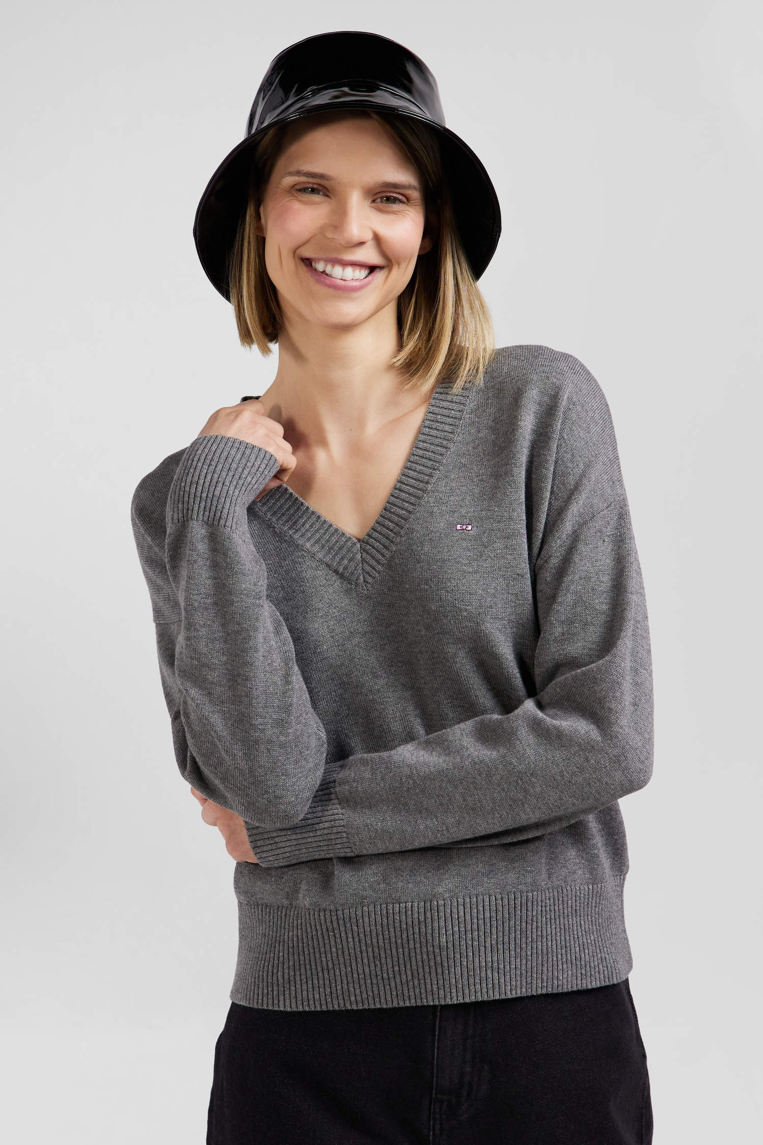 Relax light grey wool and cotton V-neck jumper