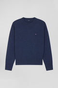 Relaxed navy wool and cotton crew neck jumper