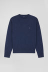 Relaxed navy wool and cotton crew neck jumper