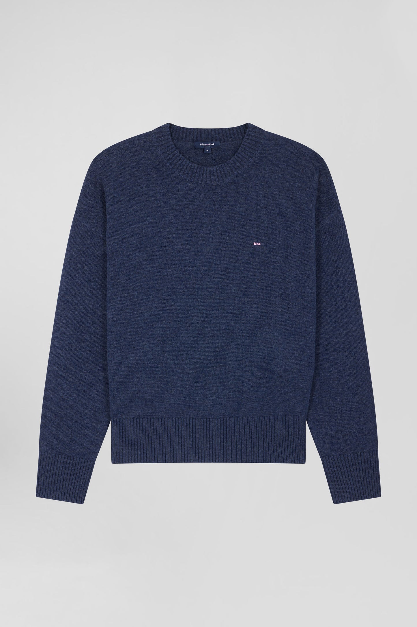 Relaxed navy wool and cotton crew neck jumper