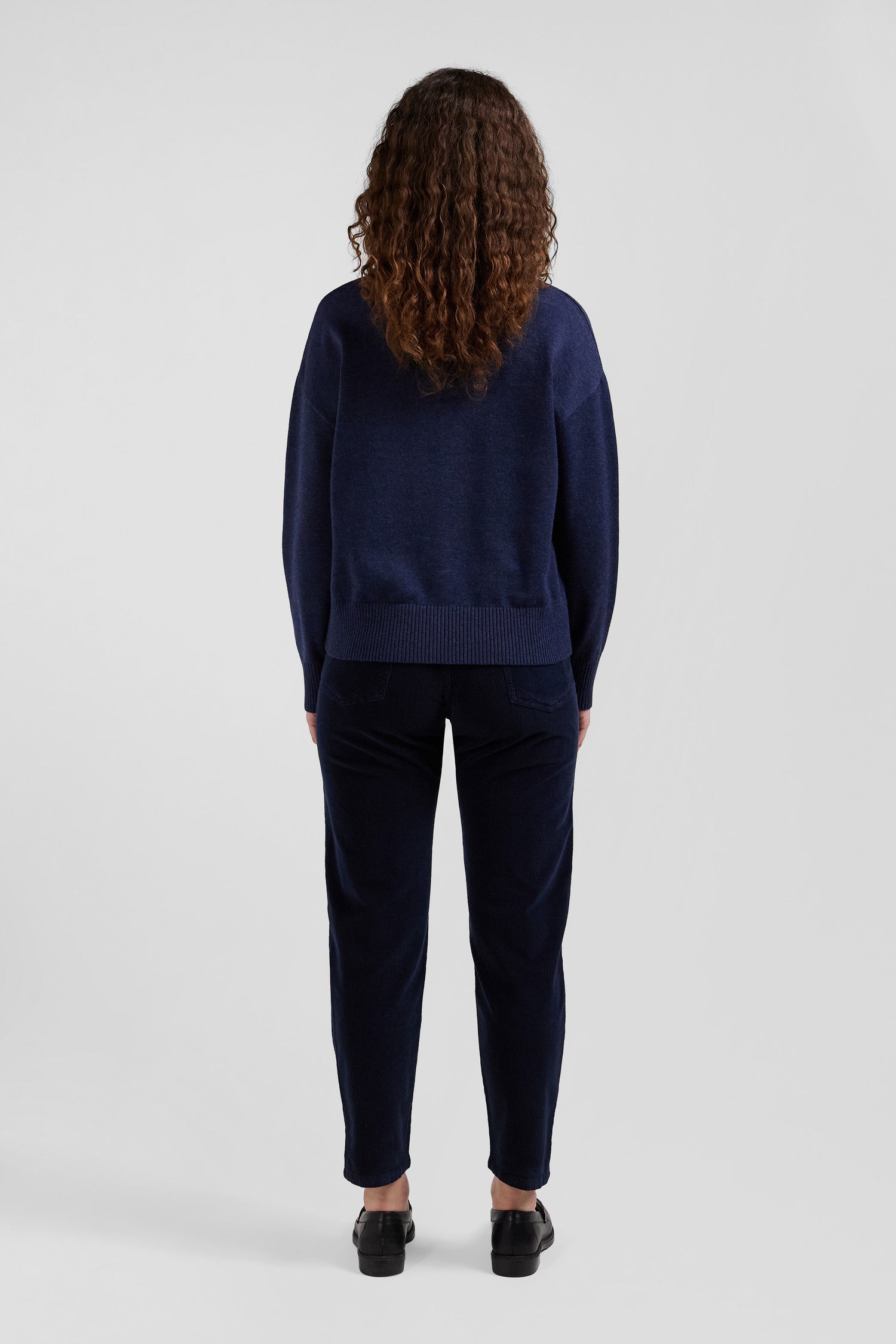 Relaxed navy wool and cotton crew neck jumper