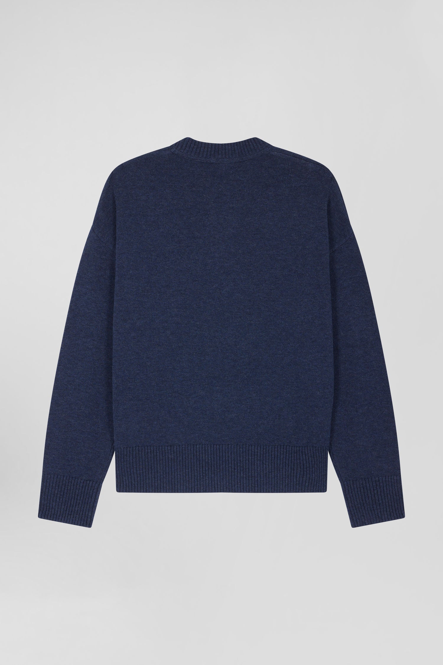 Relaxed navy wool and cotton crew neck jumper