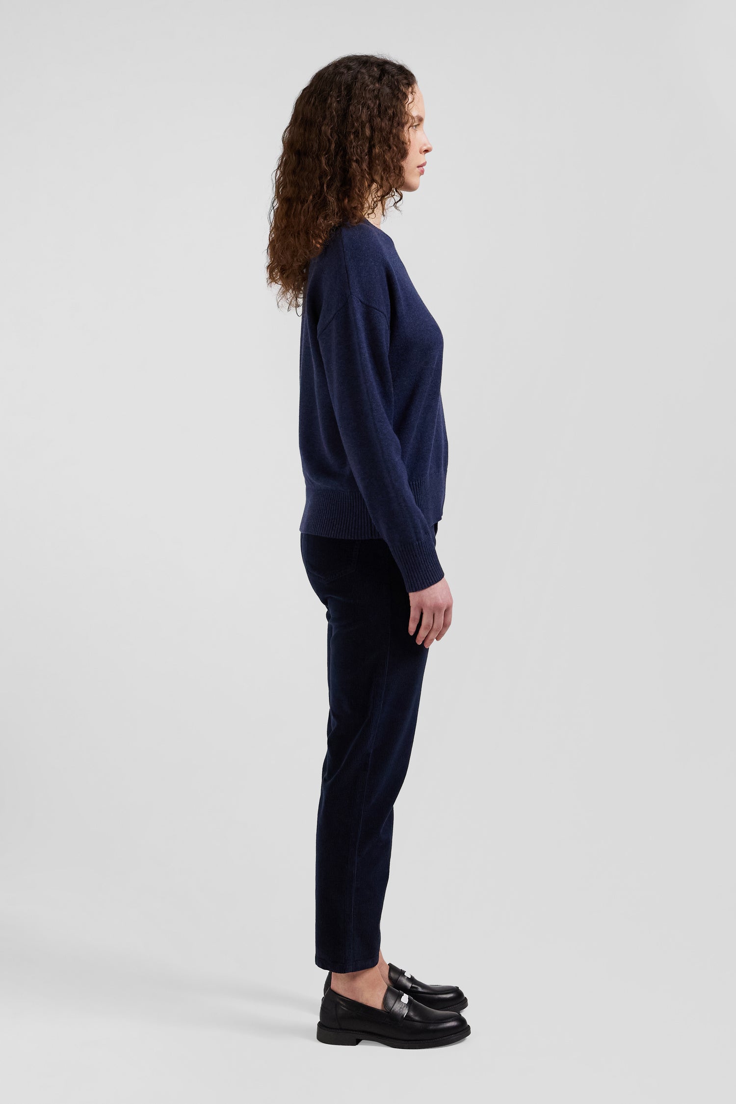 Relaxed navy wool and cotton crew neck jumper